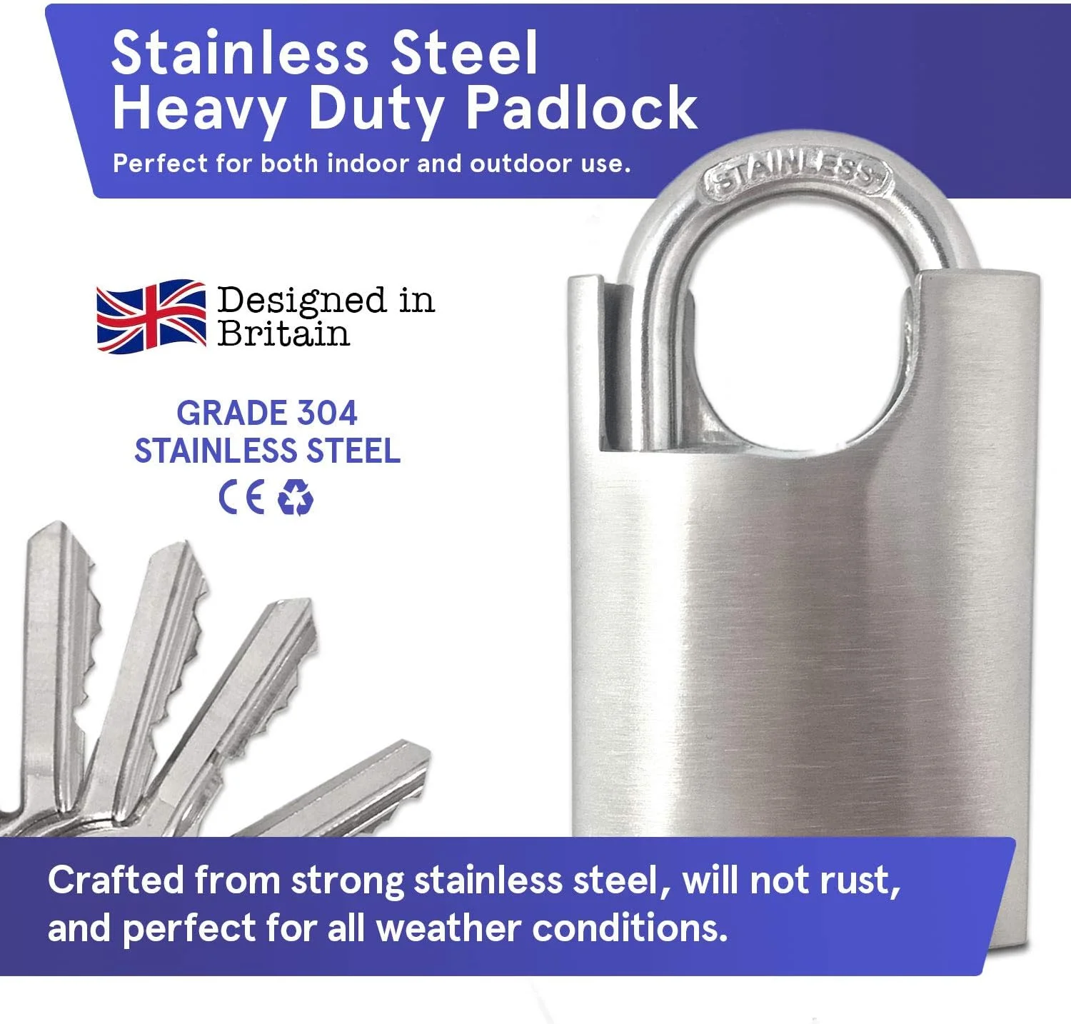 قفل آویز صنعتی سنگین 60 میلی متری استیل ضد زنگ اسمیت 2015 (شامل 5 کلید)