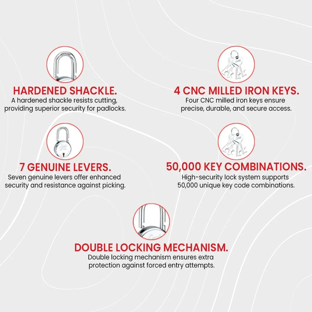 قفل گرد هوشمند لینک 65 میلی متری | 7 زبانه | قفل دوبل | حلقه سخت کاری شده | 50000 ترکیب کلید (نقره ای)