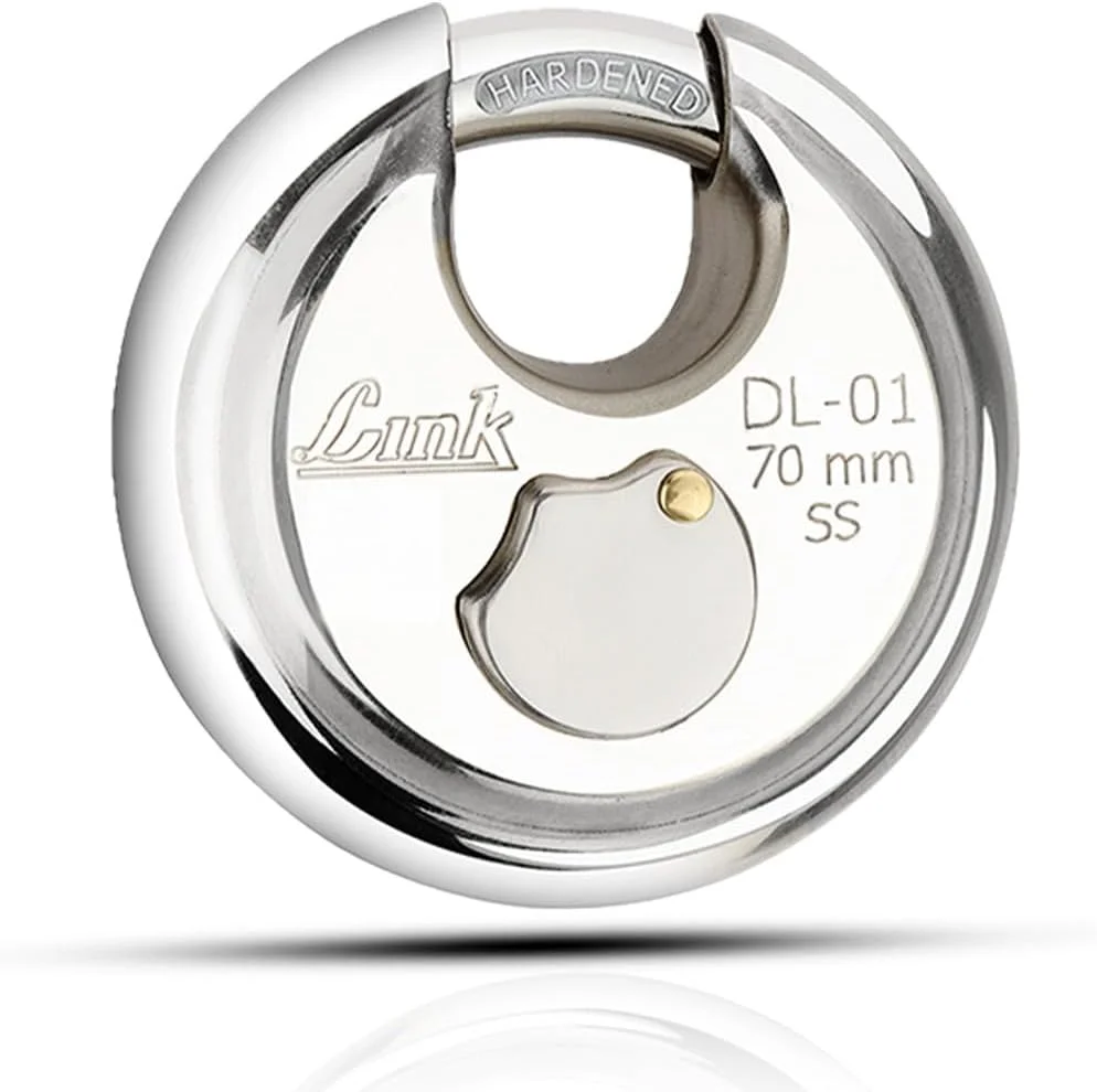 قفل دیسکی 70 میلی متری Link با حلقه سخت شده و 3 کلید نقره ای Hi-Tech | جاکلیدی استیل رایگان