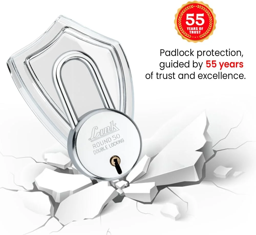 مجموعه 5 عددی قفل آویز گرد 50 میلی متری با میله بلند Link® | 50000 ترکیب کلید | ساخت هند | قفل دوبل | بدنه فولادی | اهرم آهنی | 3 کلید برای هر قفل