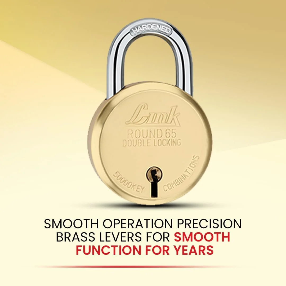 قفل گرد برنجی جدید 65 میلی متری Link® | بدنه برنجی | زبانه برنجی | قفل دوبل | 3 کلید نقره ای | 1 قفل آویز | ساخت هند