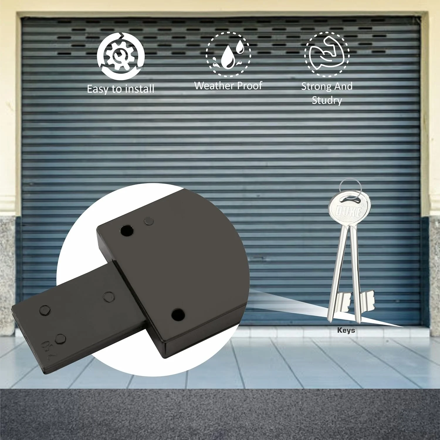قفل کرکره ای شیک DUKE | بسته 2 عددی | قفل کرکره برقی | قفل کرکره 3 زبانه | قفل برای کرکره و درب اصلی رنگ مشکی فولادی