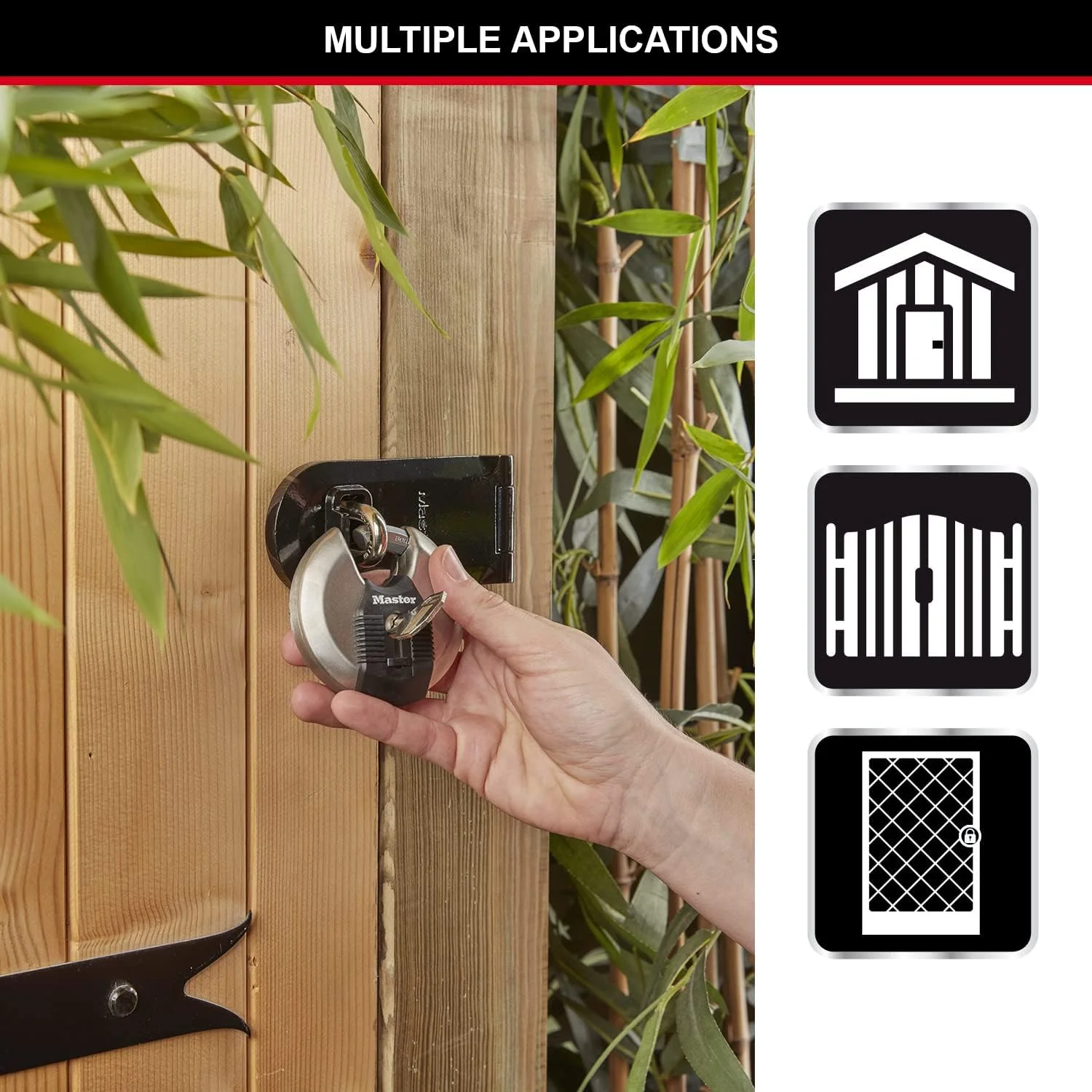 قفل دیسکی سنگین MASTER LOCK، سطح امنیتی 8/10، مناسب فضای باز، کلیدی، استیل ضد زنگ، دارای یوغ محافظت شده