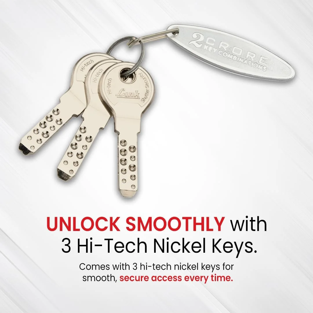 قفل دیسکی 70 میلی متری Link با حلقه سخت شده و 3 کلید نقره ای Hi-Tech | جاکلیدی استیل رایگان