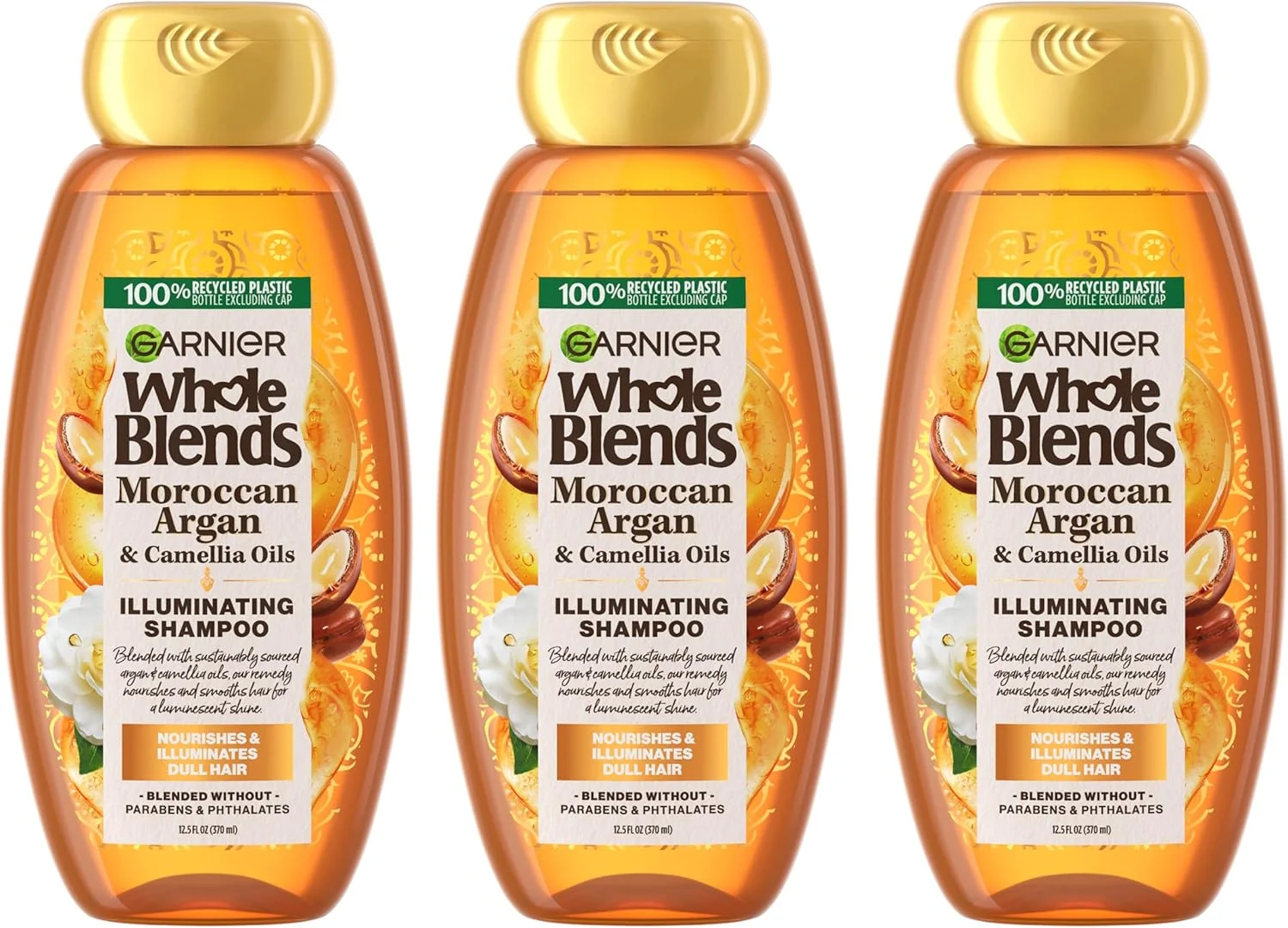 شامپو روشن کننده موهای خشک و کدر حاوی روغن آرگان مراکشی و روغن کاملیا گارنیه، حجم 370 میلی لیتر، 3 عدد (بسته بندی ممکن است متفاوت باشد)