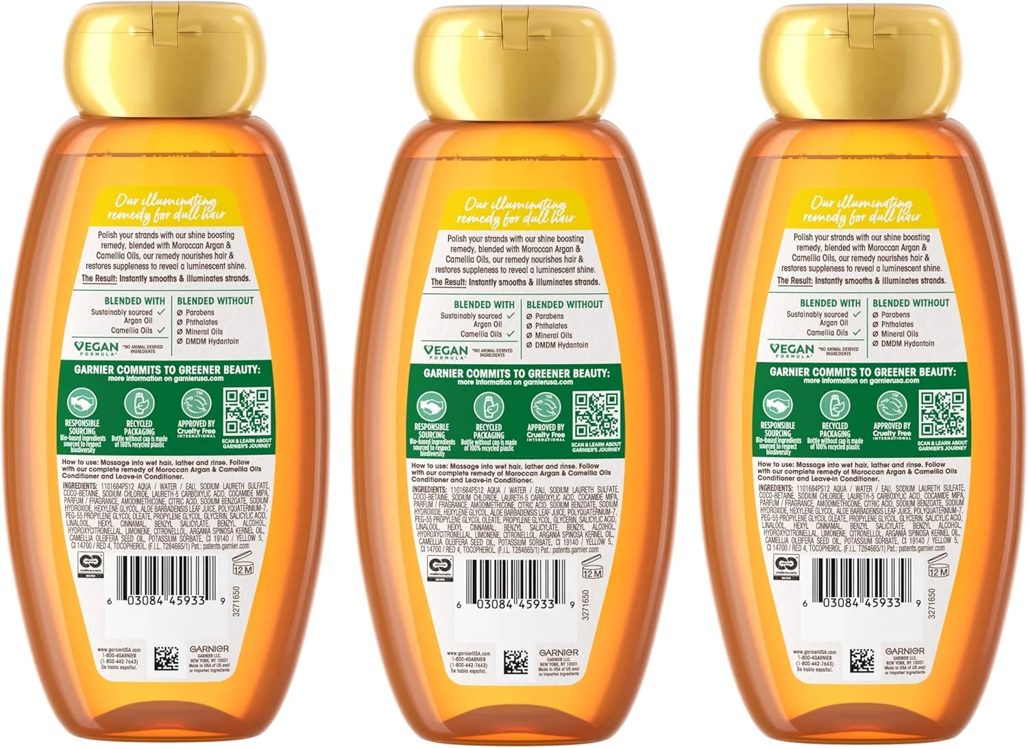 شامپو روشن کننده موهای خشک و کدر حاوی روغن آرگان مراکشی و روغن کاملیا گارنیه، حجم 370 میلی لیتر، 3 عدد (بسته بندی ممکن است متفاوت باشد) شامپو روشن کننده موهای خشک و کدر حاوی روغن آرگان مراکشی و روغن کاملیا گارنیه، حجم 370 میلی لیتر، 3 عدد (بسته بندی ممکن است متفاوت باشد)