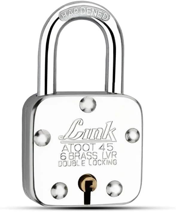قفل 45 میلی متری Link® Atoot | بدنه فولادی | حلقه سخت کاری شده | 6 اهرم برنجی | 3 کلید نقره ای | 1 قفل آویز | ساخت هند
