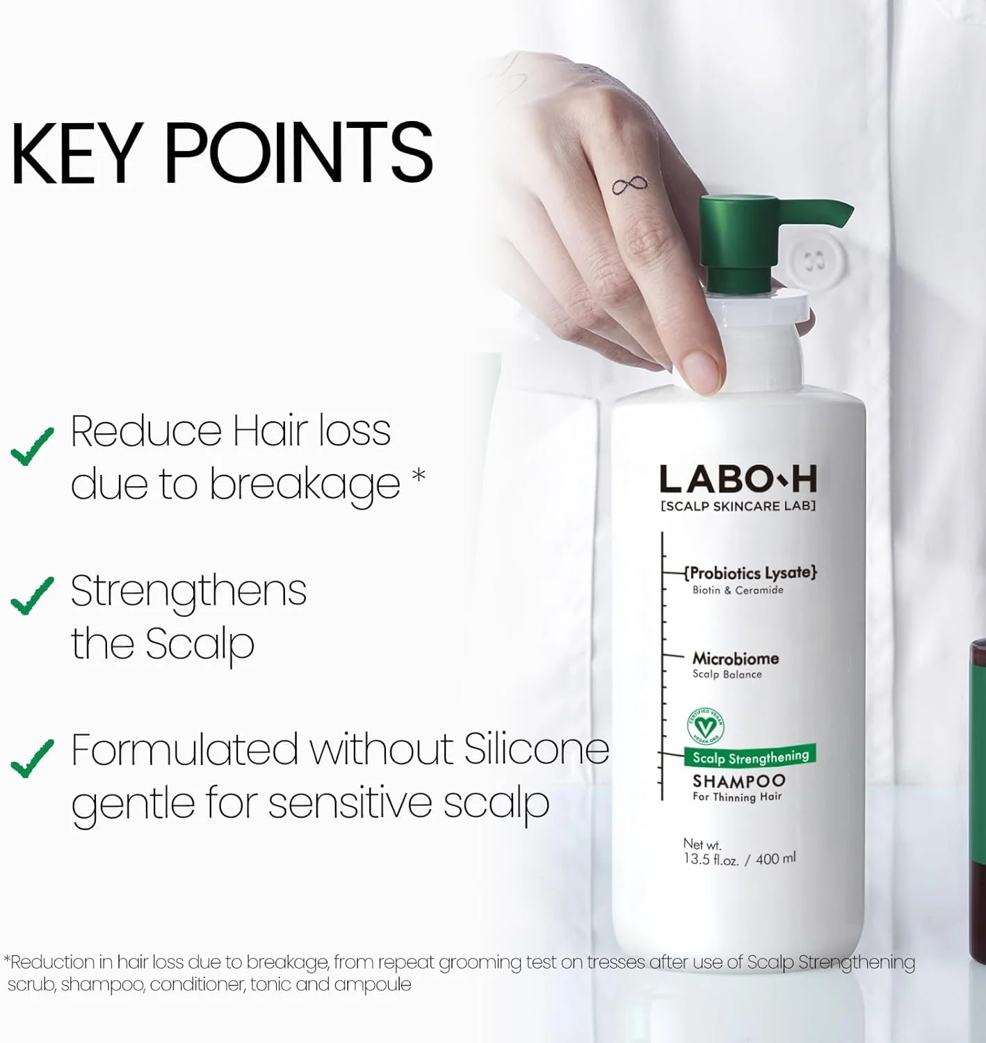 شامپو تقویت کننده پوست سر LABO-H برای رشد مو و جلوگیری از ریزش | مراقبت از مو با سرامید وگان، روغن رزماری، بیوتین و کافئین، بدون پارابن، کره ای، 400 میلی لیتر