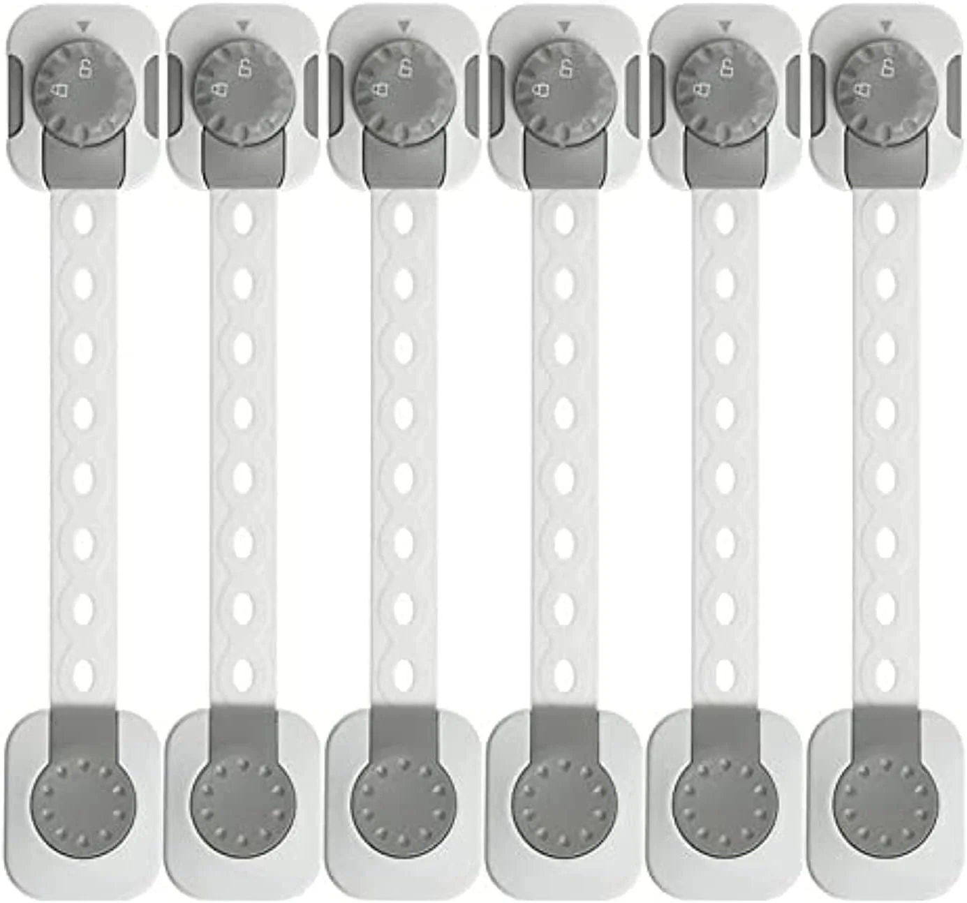 قفل ایمنی کودک، قفل دوبل، قفل کابینت محافظ کودک، قفل کودک با اندازه قابل تنظیم/انعطاف پذیر، یک بسته 6 عددی چسب 3M، بند قابل تنظیم آسان، چند منظوره و باز کردن قفل دو مرحله ای