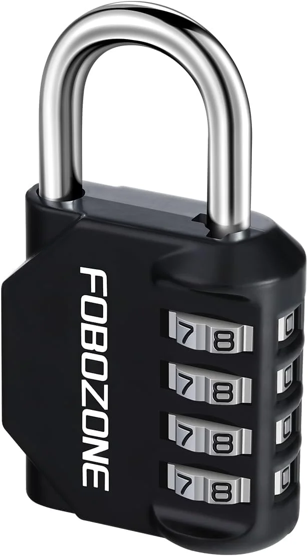 قفل رمزی ترکیبی فوبوزون، قفل 4 رقمی ضد آب قابل تنظیم مجدد، مناسب برای قفل کمد باشگاه، کابینت، سوله، بست، دروازه، جعبه ابزار، قفل کمد مدرسه (مشکی)