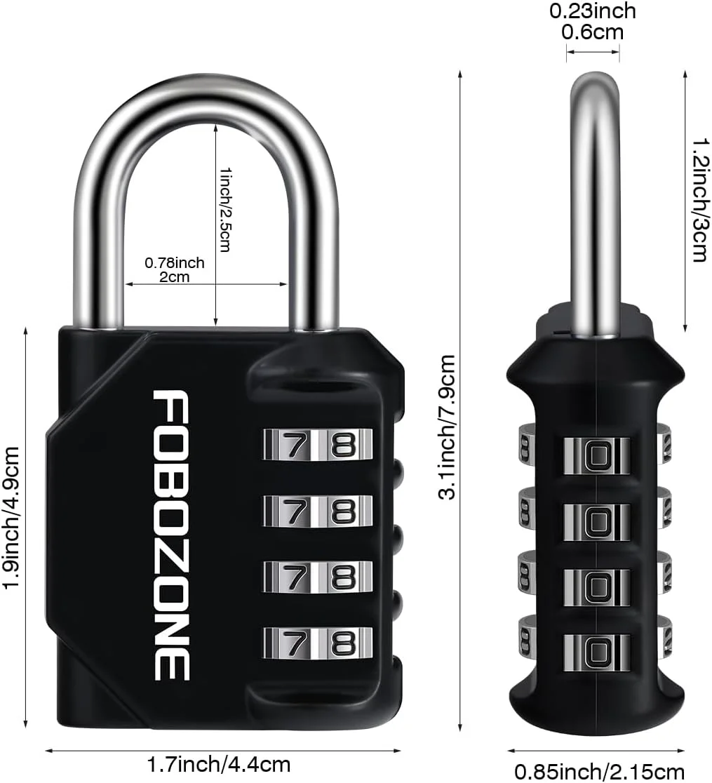 قفل رمزی ترکیبی فوبوزون، قفل 4 رقمی ضد آب قابل تنظیم مجدد، مناسب برای قفل کمد باشگاه، کابینت، سوله، بست، دروازه، جعبه ابزار، قفل کمد مدرسه (مشکی)