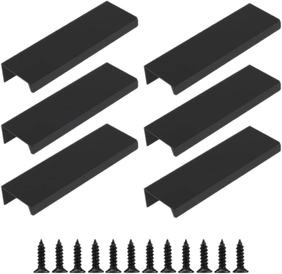 دستگیره های لبه ای مخفی کابینت آنتسن، بسته 6 عددی، دستگیره های کشویی کابینت، دستگیره های مشکی برای درب کمد، کابینت آشپزخانه، اتاق خواب، کمد دیواری و مبلمان