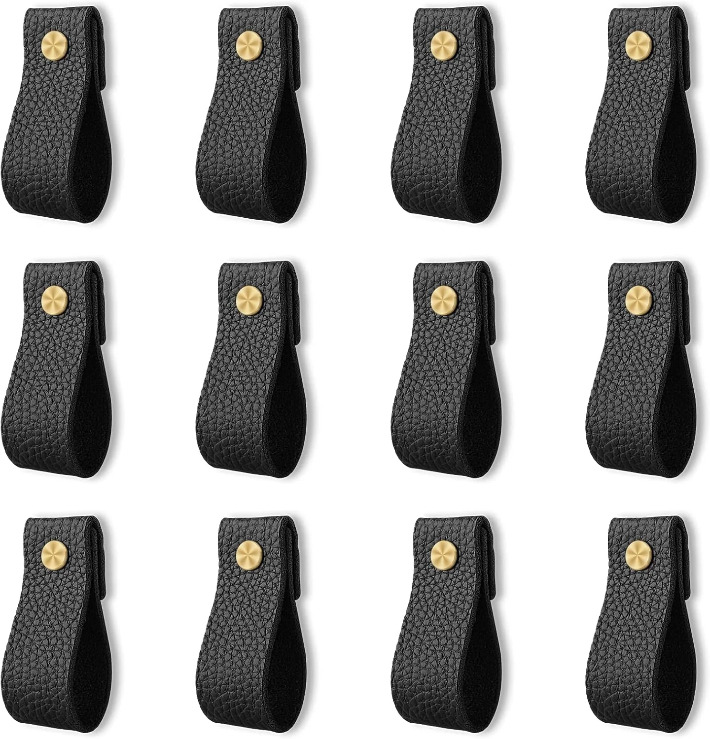 دستگیره چرمی کشو ANJUU، 12 عدد دستگیره چرمی، دستگیره های چرمی دست ساز سخت افزار کابینت دستگیره کشو برای درب های کشو کابینت کمد (مشکی)