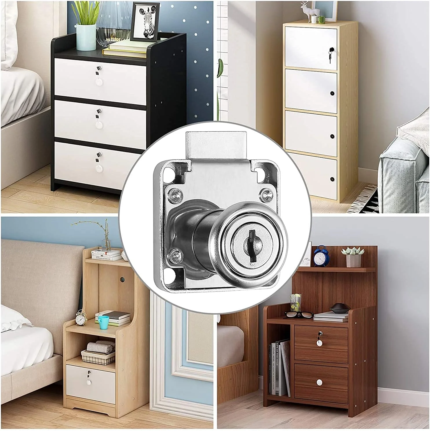 قفل کابینت Robustline، 4 عددی، قفل کشو میز، قفل کمد، قفل سخت افزاری درب کمد مبلمان آلیاژ روی با 8 کلید