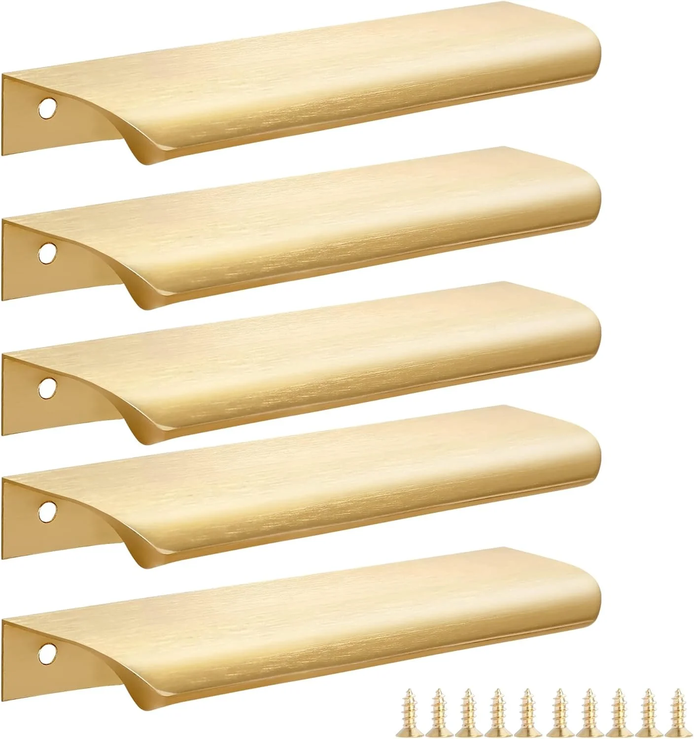 دستگیره لبه ای انگشتی طلایی کابینت، بسته 5 عددی، دستگیره کشو، دستگیره کابینت آشپزخانه، دستگیره مخفی آلومینیومی مدرن برای درب کمد، برنجی خش دار