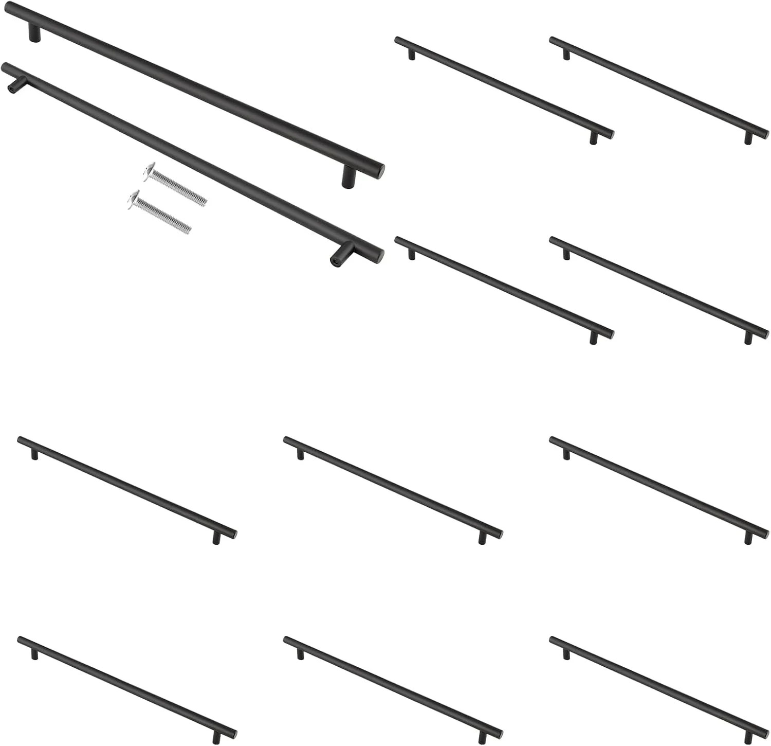 دستگیره های کابینت مشکی مات Cjueiom - فاصله مرکز سوراخ 192 میلی متر، دستگیره های میله ای T، بسته 12 عددی دستگیره های کشو استیل ضد زنگ - دستگیره های بلند کمد و کابینت آشپزخانه، طول 300 میلی متر برای اتاق خواب و کشو