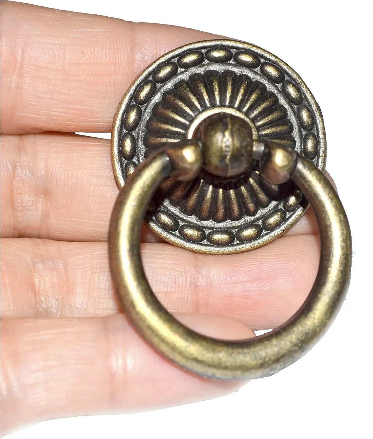 CNLEIFU بسته 10 عددی دستگیره های برنزی قدیمی، دستگیره های کشویی حلقه ای، سخت افزار تزئینی تک سوراخ با پیچ برای مبلمان سایز متوسط ​​(قطر دیسک: 1-1/4 اینچ، قطر حلقه: 1-3/8 اینچ، ارتفاع: 2 اینچ)
