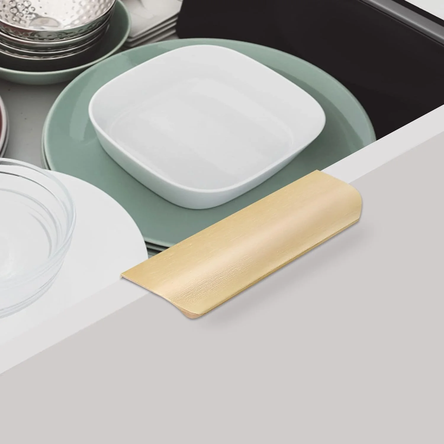 دستگیره لبه ای انگشتی طلایی کابینت، بسته 5 عددی، دستگیره کشو، دستگیره کابینت آشپزخانه، دستگیره مخفی آلومینیومی مدرن برای درب کمد، برنجی خش دار