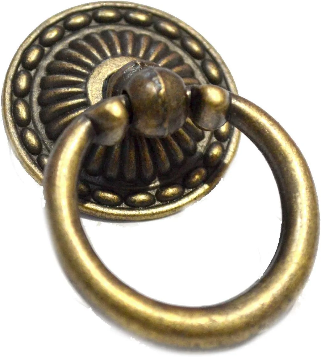 CNLEIFU بسته 10 عددی دستگیره های برنزی قدیمی، دستگیره های کشویی حلقه ای، سخت افزار تزئینی تک سوراخ با پیچ برای مبلمان سایز متوسط ​​(قطر دیسک: 1-1/4 اینچ، قطر حلقه: 1-3/8 اینچ، ارتفاع: 2 اینچ)