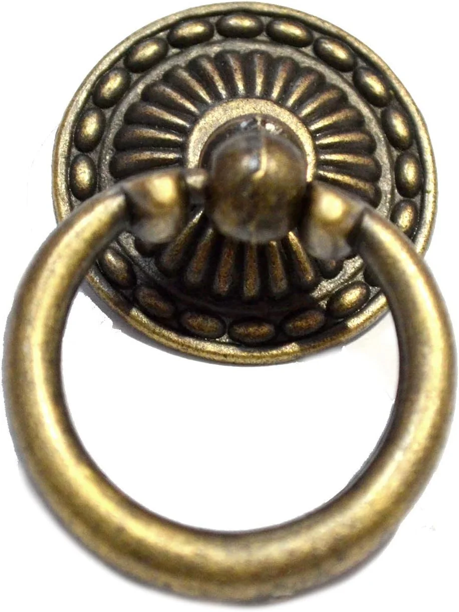 CNLEIFU بسته 10 عددی دستگیره های برنزی قدیمی، دستگیره های کشویی حلقه ای، سخت افزار تزئینی تک سوراخ با پیچ برای مبلمان سایز متوسط ​​(قطر دیسک: 1-1/4 اینچ، قطر حلقه: 1-3/8 اینچ، ارتفاع: 2 اینچ)