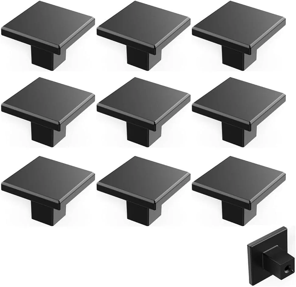 دستگیره کشویی Aputue، ست 10 عددی سخت افزار کابینت مشکی با دستگیره های مربعی، دستگیره های مدرن مشکی مات کابینت آشپزخانه برای کشوها و درهای کمد، برای اتاق خواب و حمام