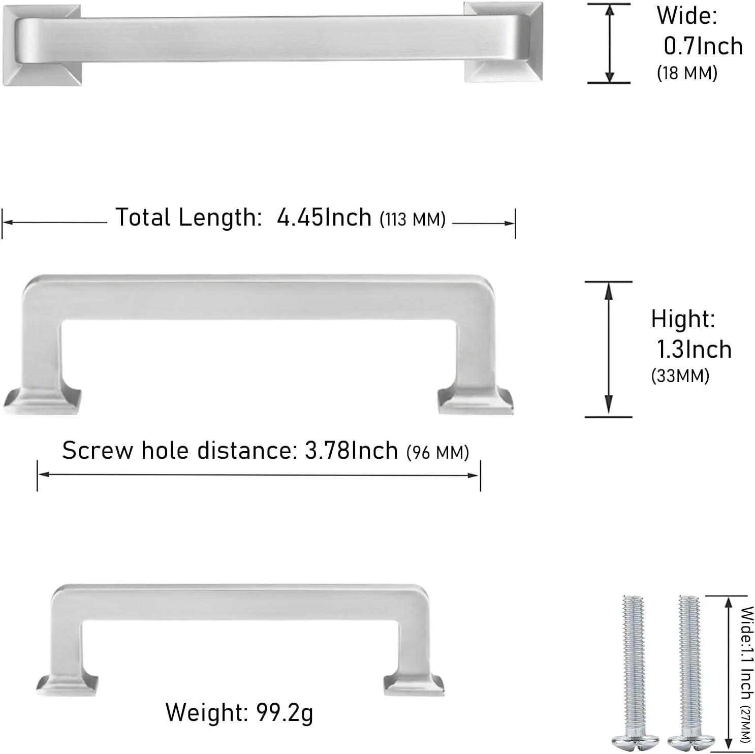 ویلا، بسته 10 عددی دستگیره کابینت مربع نیکل ساتن برس خورده 3-3/4 اینچی، دستگیره کشو، سخت افزار کابینت آشپزخانه، دستگیره کابینت، دستگیره کشو کمد