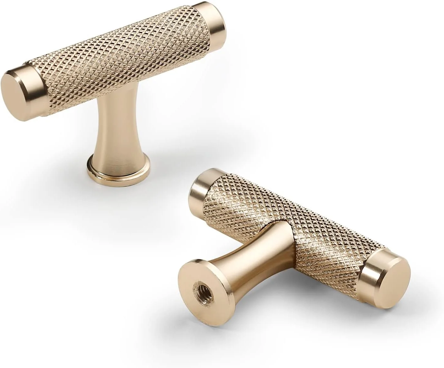 دستگیره های کابینت تی-بار، طول 50 میلی متر، بافت آجدار، بسته 12 عددی، پرداخت برس خورده (طلایی)