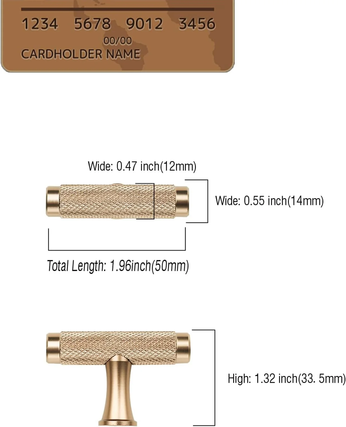 دستگیره های کابینت تی-بار، طول 50 میلی متر، بافت آجدار، بسته 12 عددی، پرداخت برس خورده (طلایی) دستگیره های کابینت تی-بار، طول 50 میلی متر، بافت آجدار، بسته 12 عددی، پرداخت برس خورده (طلایی)