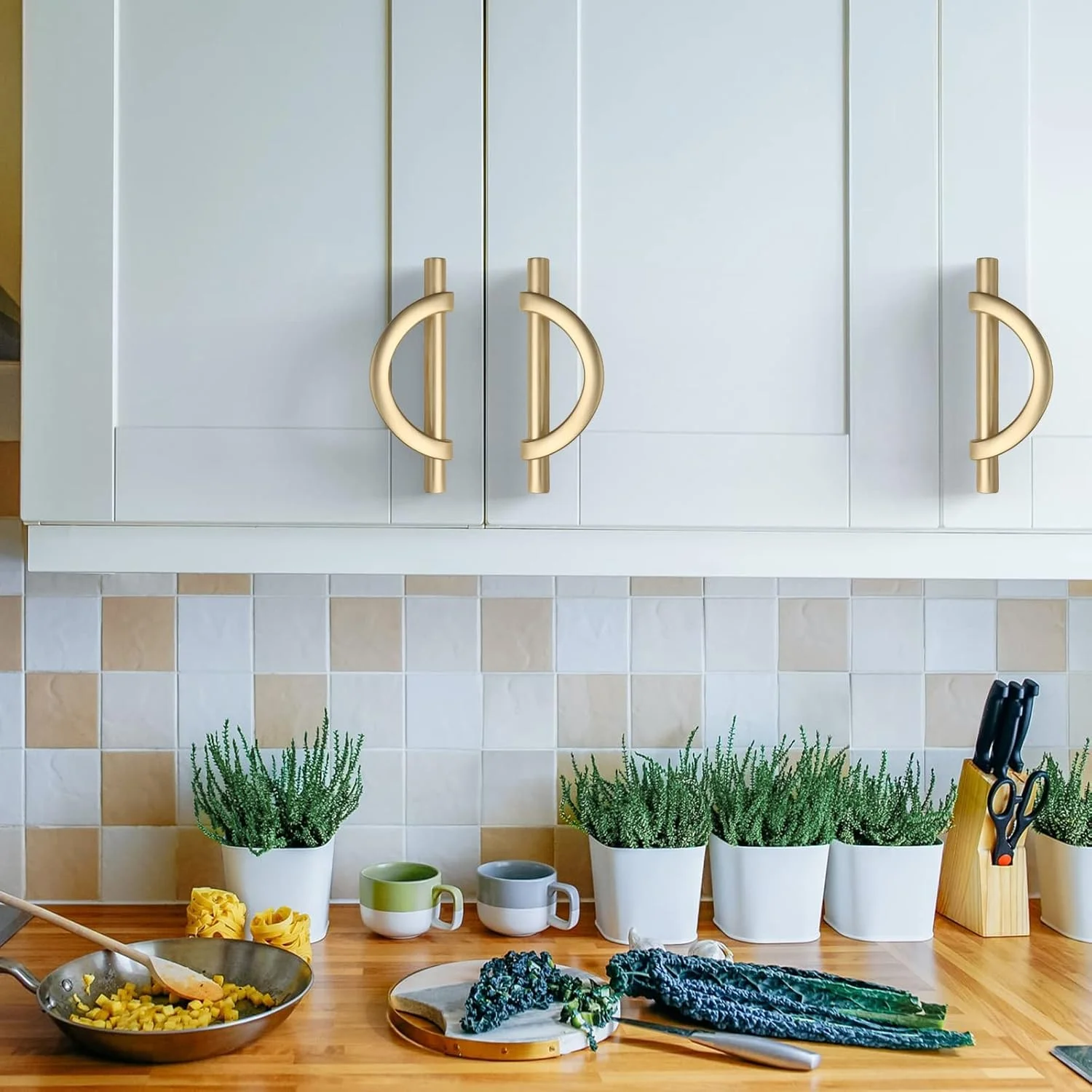 دستگیره کابینت، دستگیره های کشوی طلایی برس خورده، دستگیره های کابینت درب آشپزخانه برنزی، دستگیره های خلاقانه نیمه ماه برای درب کابینت و حمام (96 میلی متر طلایی)