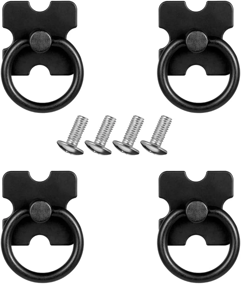 دستگیره های کشو و حلقه آویز Azonee، 4 عدد دستگیره تزئینی درب مبلمان و حلقه آویز با پیچ ​​برای کابینت کمد لباس، مشکی