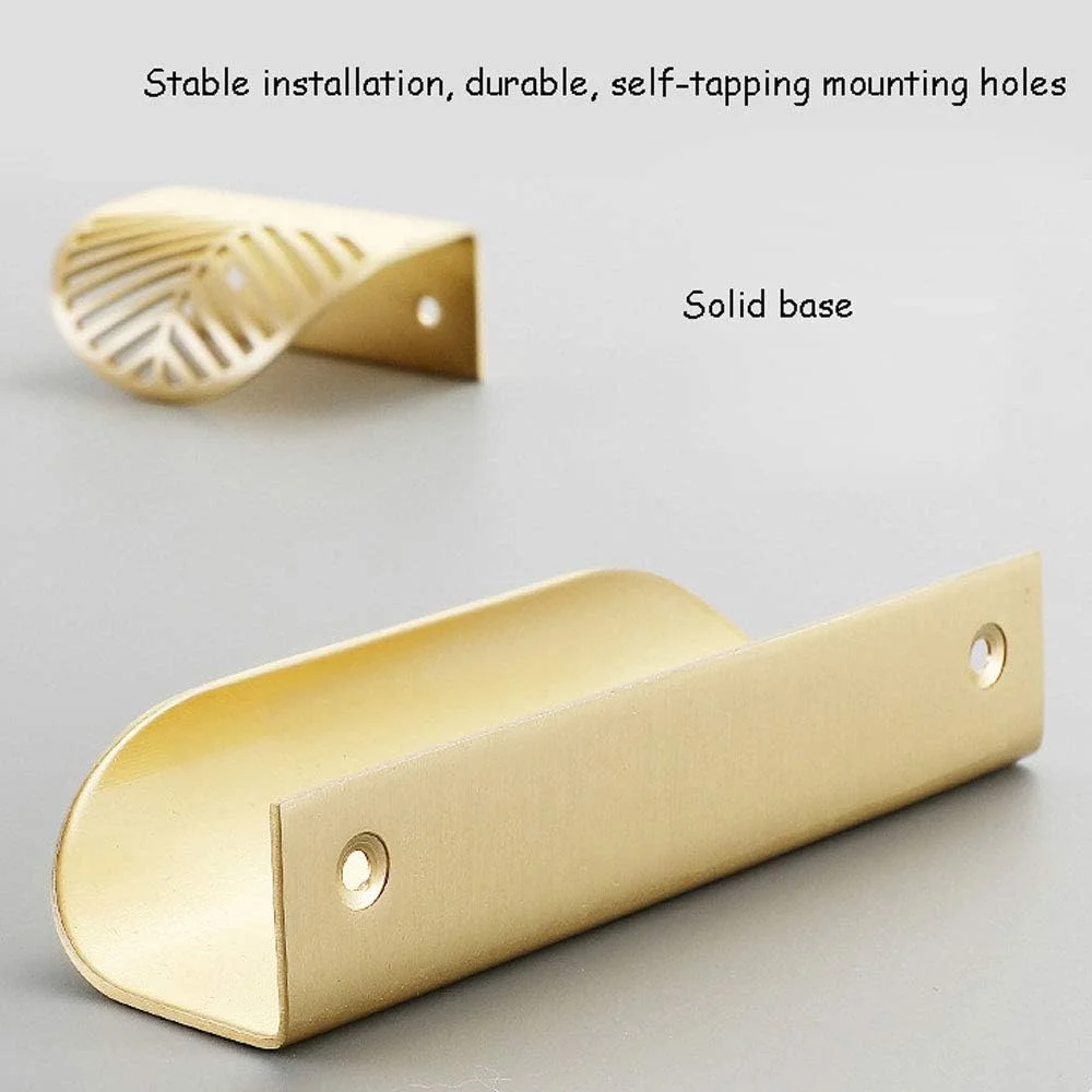 دستگیره کابینت طلایی برنجی - دستگیره درب منحنی مدرن، مناسب برای کمد و کابینت