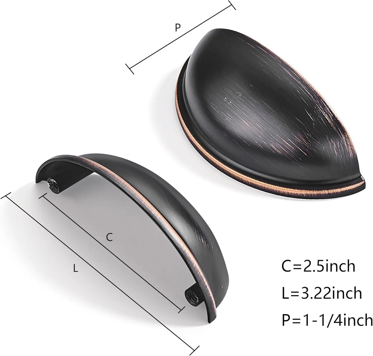 دستگیره کابینت مدل CABDM بسته 10 عددی، رنگ برنز روغنی، سایز 2-1/2 اینچ (64 میلی متر) فاصله مرکز تا مرکز