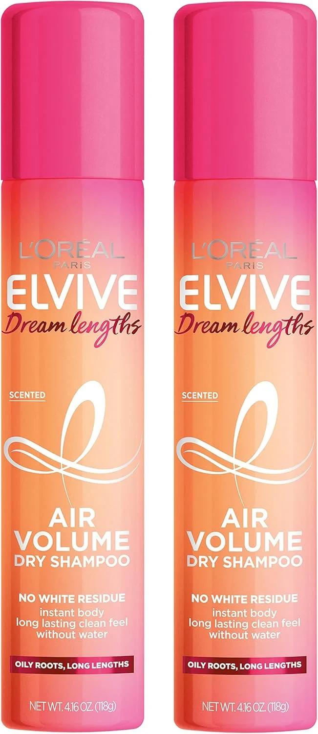 شامپو خشک حجم دهنده مو لورآل پاریس Elvive Dream Lengths، جذب فوری چربی، حس پاکیزگی ماندگار، بدون ایجاد سفیدک، حجم دهنده فوری، فاقد سولفات، پارابن، رنگ و سیلیکون، بسته 2 عددی، 247 میلی لیتر