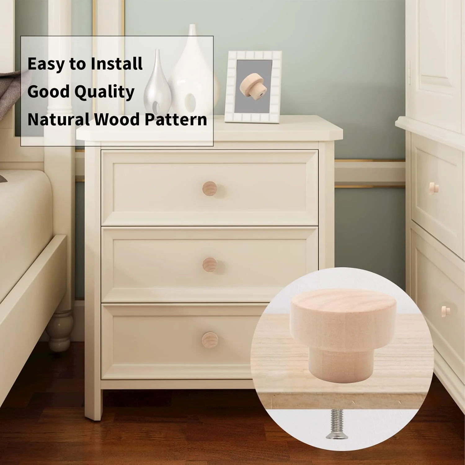 دستگیره چوبی کابینت Bmgop، مدل گرد تخت، بسته 16 عددی، قطر 35 میلی‌متر، دستگیره خام چوبی کمد، کشو، درب کابینت آشپزخانه