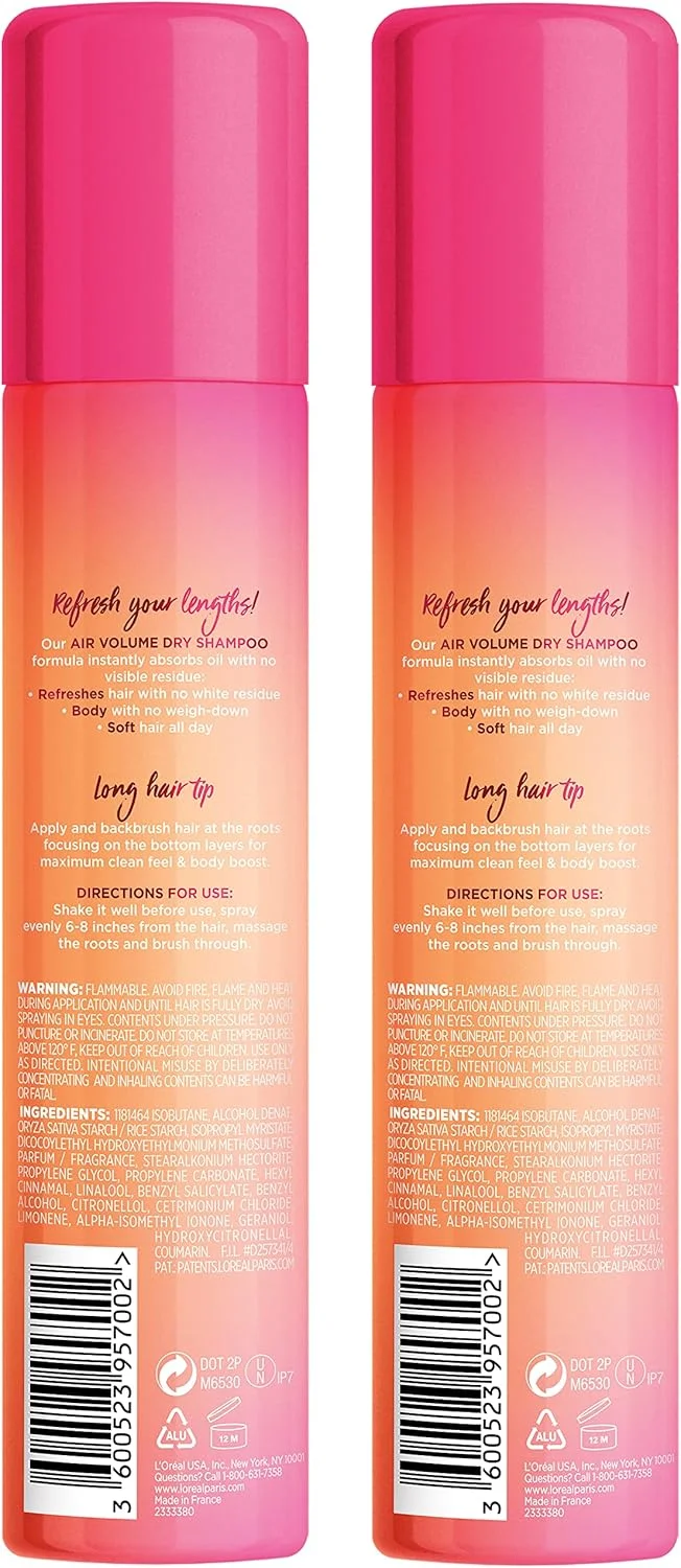 شامپو خشک حجم دهنده مو لورآل پاریس Elvive Dream Lengths، جذب فوری چربی، حس پاکیزگی ماندگار، بدون ایجاد سفیدک، حجم دهنده فوری، فاقد سولفات، پارابن، رنگ و سیلیکون، بسته 2 عددی، 247 میلی لیتر شامپو خشک حجم دهنده مو لورآل پاریس Elvive Dream Lengths، جذب فوری چربی، حس پاکیزگی ماندگار، بدون ایجاد سفیدک، حجم دهنده فوری، فاقد سولفات، پارابن، رنگ و سیلیکون، بسته 2 عددی، 247 میلی لیتر