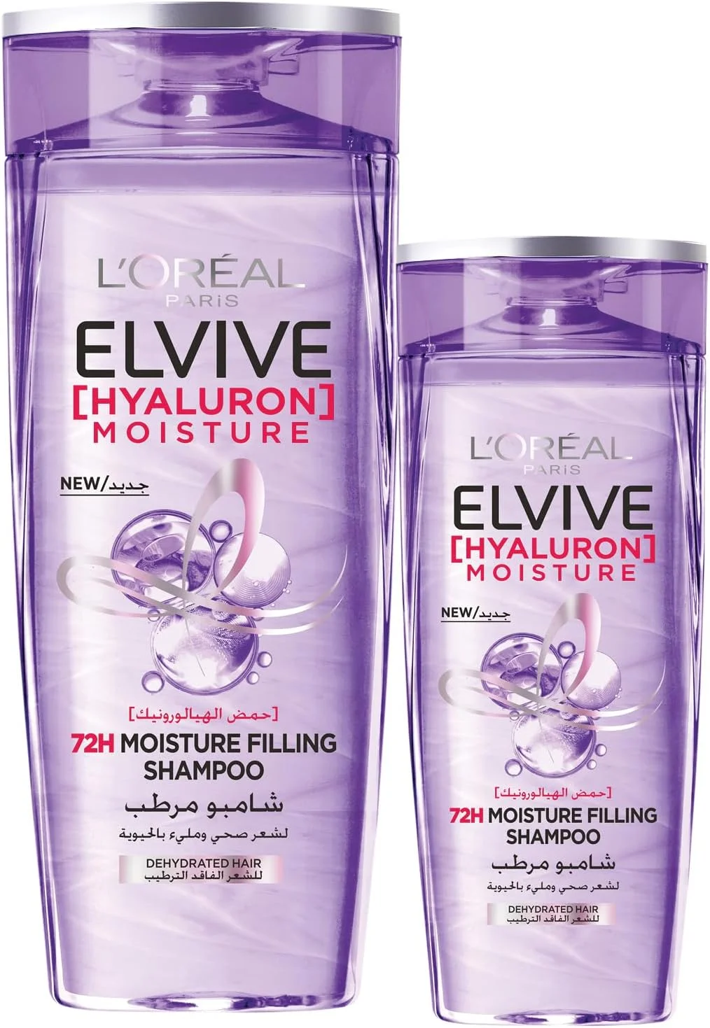شامپو آبرسان مو لورآل پاریس Elvive Hyaluron، ۶۰۰ میلی لیتر + ۴۰۰ میلی لیتر، بسته دوتایی برای موهای خشک و کم آب