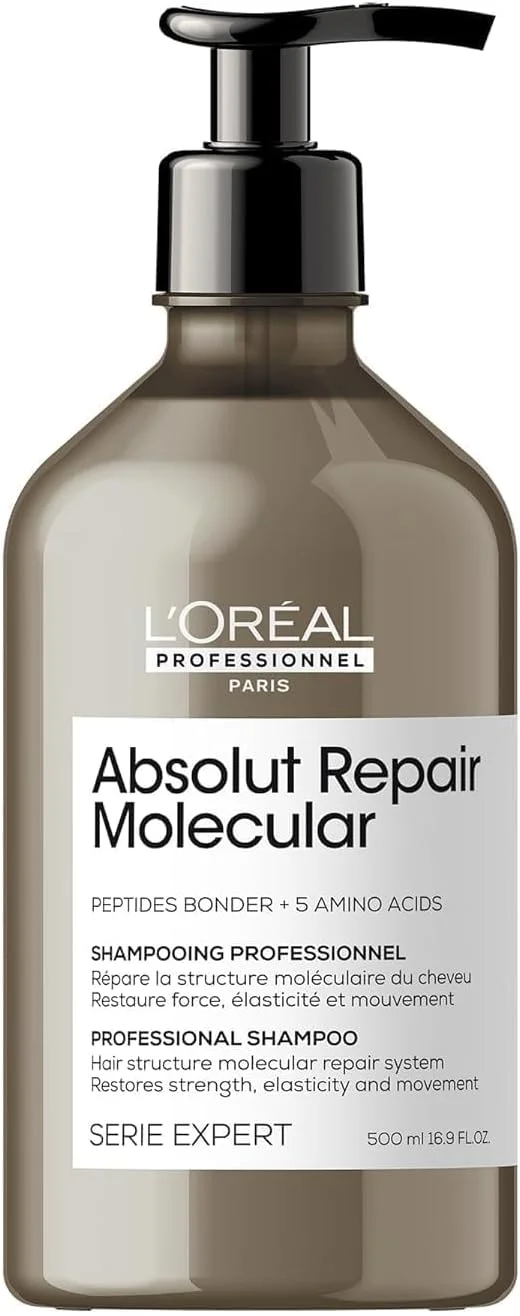 شامپو مو لورآل پروفشنال، Absolut Repair Molecular، بدون سولفات، ترمیم کننده آسیب و بازگرداننده استحکام، برای انواع موهای آسیب دیده، SERIE EXPERT، 500 میلی لیتر