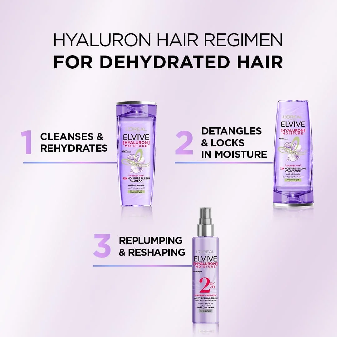 شامپو آبرسان مو لورآل پاریس Elvive Hyaluron، ۶۰۰ میلی لیتر + ۴۰۰ میلی لیتر، بسته دوتایی برای موهای خشک و کم آب