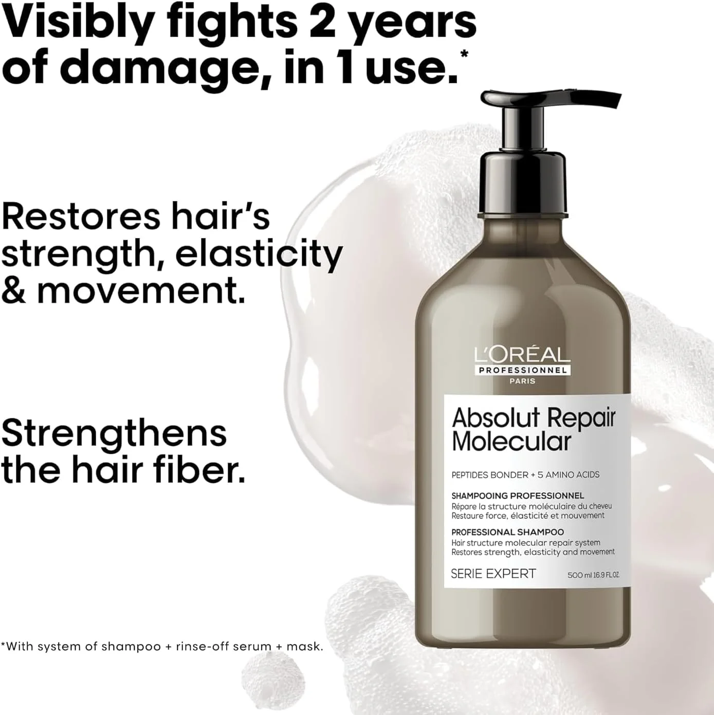 شامپو مو لورآل پروفشنال، Absolut Repair Molecular، بدون سولفات، ترمیم کننده آسیب و بازگرداننده استحکام، برای انواع موهای آسیب دیده، SERIE EXPERT، 500 میلی لیتر شامپو مو لورآل پروفشنال، Absolut Repair Molecular، بدون سولفات، ترمیم کننده آسیب و بازگرداننده استحکام، برای انواع موهای آسیب دیده، SERIE EXPERT، 500 میلی لیتر