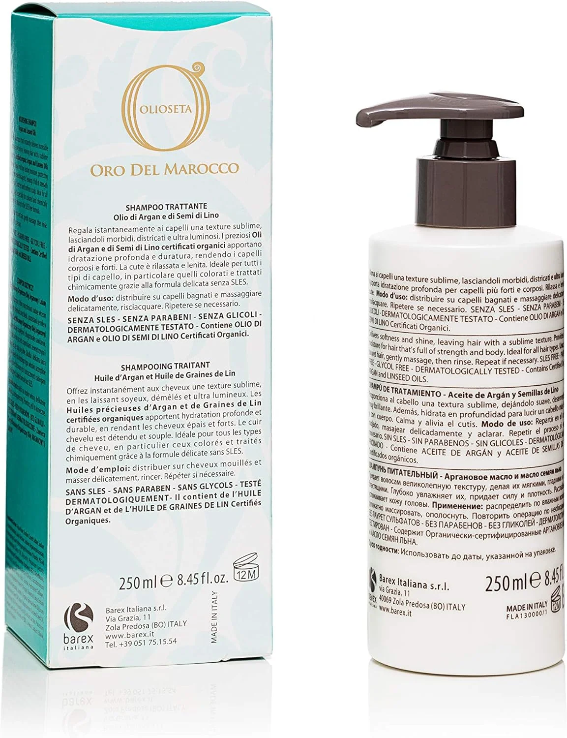 بارکس | شامپو درمانی Oro del Morocco | فرمول ملایم برای موهای رنگ شده، خشک و شکننده | عملکرد مرطوب کننده و مغذی برای انواع مو | 250 میلی لیتر