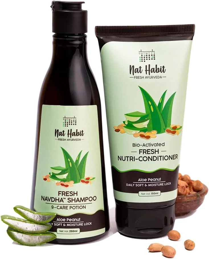 مجموعه شامپو و نرم کننده آلوئه ورا و بادام زمینی Nat Habit برای زنان و مردان | پاک کننده روزانه آلوئه ورا، آملا ریتا شیکاکای برای موهای نرم و مرطوب، نرم کننده و شامپو پروتئینی طبیعی برای موهای خشک و وز مجموعه شامپو و نرم کننده آلوئه ورا و بادام زمینی Nat Habit برای زنان و مردان | پاک کننده روزانه آلوئه ورا، آملا ریتا شیکاکای برای موهای نرم و مرطوب، نرم کننده و شامپو پروتئینی طبیعی برای موهای خشک و وز