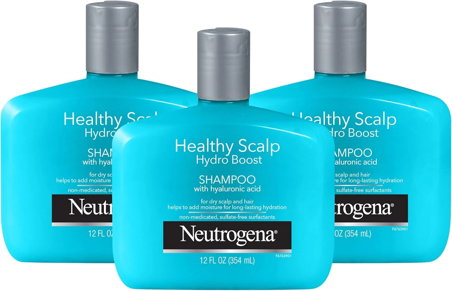 شامپو مرطوب کننده و تقویت کننده پوست سر نوتروژینا هیدرو بوست برای مو و پوست سر خشک، حاوی هیالورونیک اسید آبرسان، متعادل کننده pH، فاقد پارابن و فتالات، محافظ رنگ مو، 355 میلی لیتر (بسته 3 عددی)