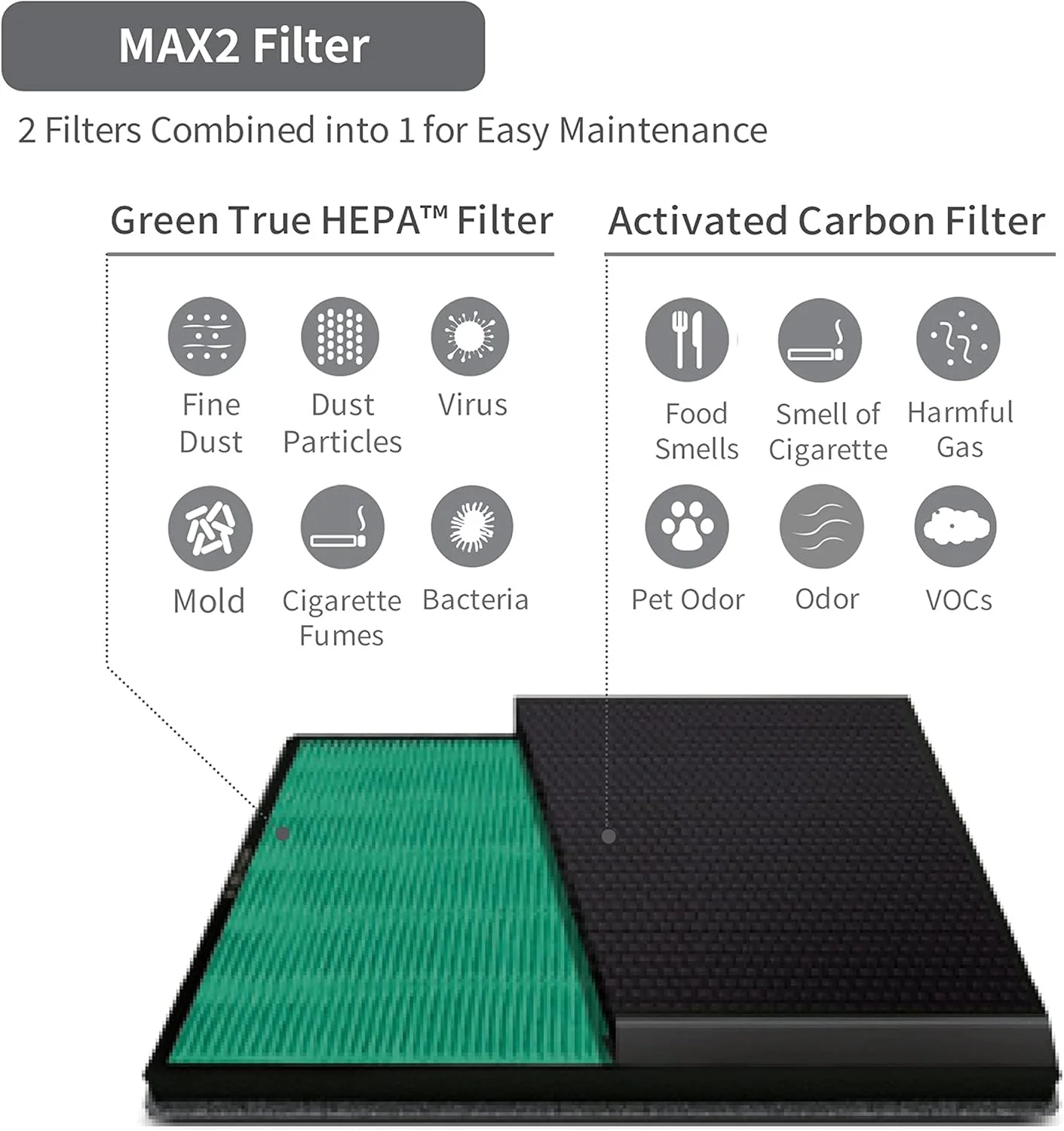 دستگاه تصفیه هوای حرفه ای Coway AirMega برای خانه، با طول عمر فیلتر بسیار بالا 8500 ساعت، فیلتر HEPA سبز، (حداکثر 2 مجموعه فیلتر (AirMega 300S))