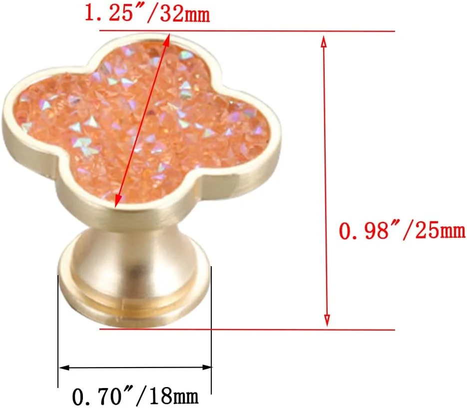 دستگیره شبدری CPELLESSE، 6 عددی، دستگیره چهار برگ شبدر، دستگیره خلاقانه کشو کابینت، دستگیره های طلایی برای کمد لباس، دستگیره درب تک سوراخ آلیاژ روی (نارنجی)