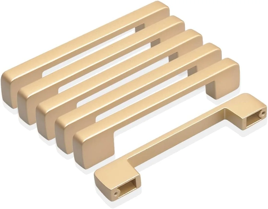 دستگیره کابینت آشپزخانه طلایی، دستگیره درب طلایی مدرن آلیاژ آلومینیوم دستگیره کابینت کشو دستگیره مبلمان مربع برای کابینت آشپزخانه و حمام (6 عدد 128 میلی متر)
