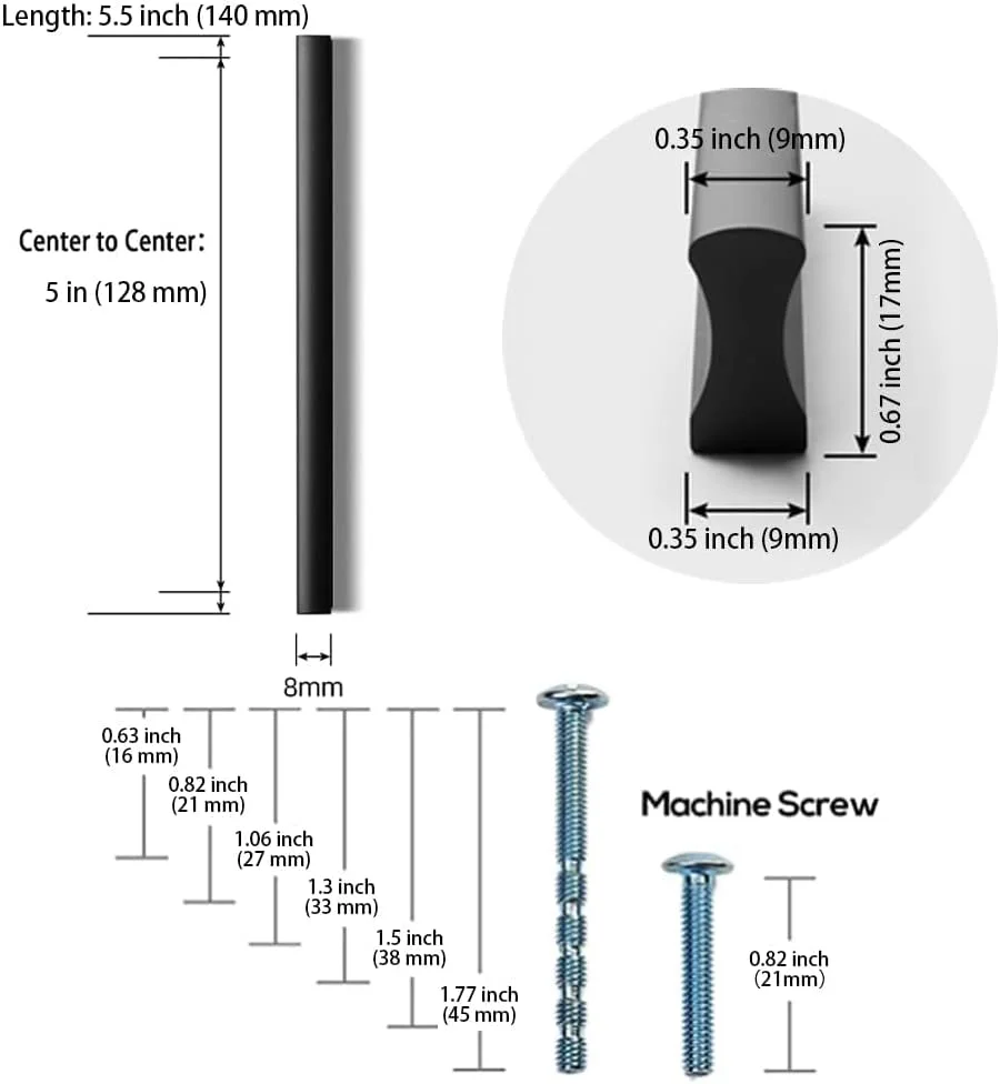 دستگیره کشو، دستگیره کابینت 12 عددی - دستگیره های مشکی کشو 5 اینچ (128 میلی متر) فاصله مرکز سوراخ - دستگیره های کشو جامد شیب دار برای دستگیره های کابینت آشپزخانه - دستگیره انگشتی