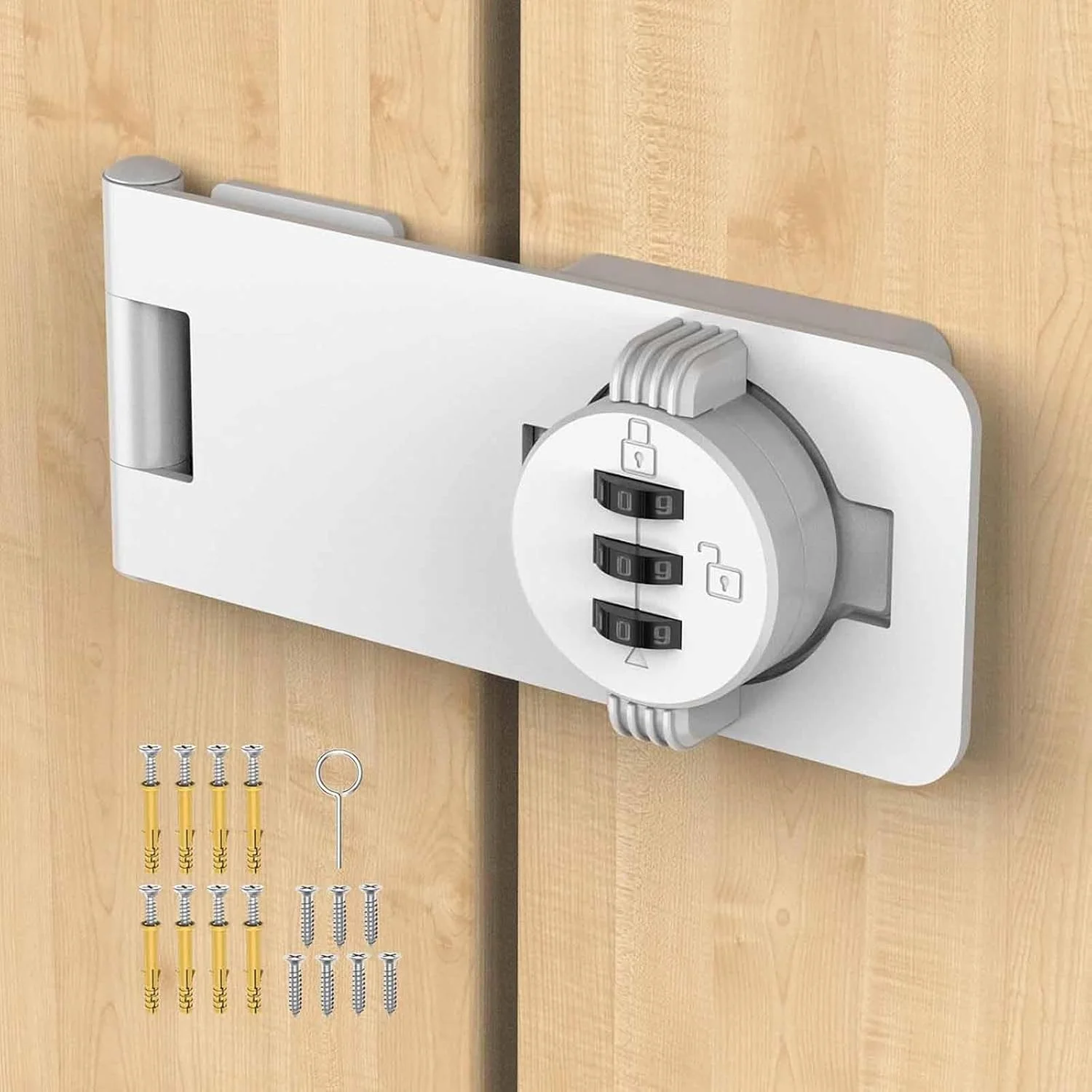 قفل ترکیبی کابینت تزویق، قفل کشوی ترکیبی 3 رقمی، قفل درب کشویی بدون کلید 4.5 اینچی برای امنیت خانه برای درهای کوچک، کمدهای قفل دار، یخچال ها، درهای انبار (سفید)