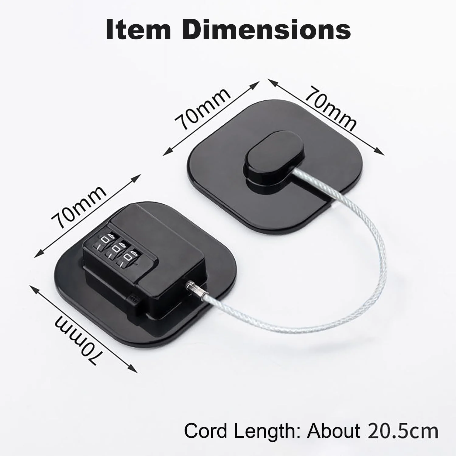 قفل یخچال کودک تزویق، قفل کابینت ایمن کودک، قفل ۳ رقمی با کابل فولادی و چسب 3M، برای کمد، کشو، درب، پنجره، مشکی - 2 عددی قفل یخچال کودک تزویق، قفل کابینت ایمن کودک، قفل ۳ رقمی با کابل فولادی و چسب 3M، برای کمد، کشو، درب، پنجره، مشکی - 2 عددی