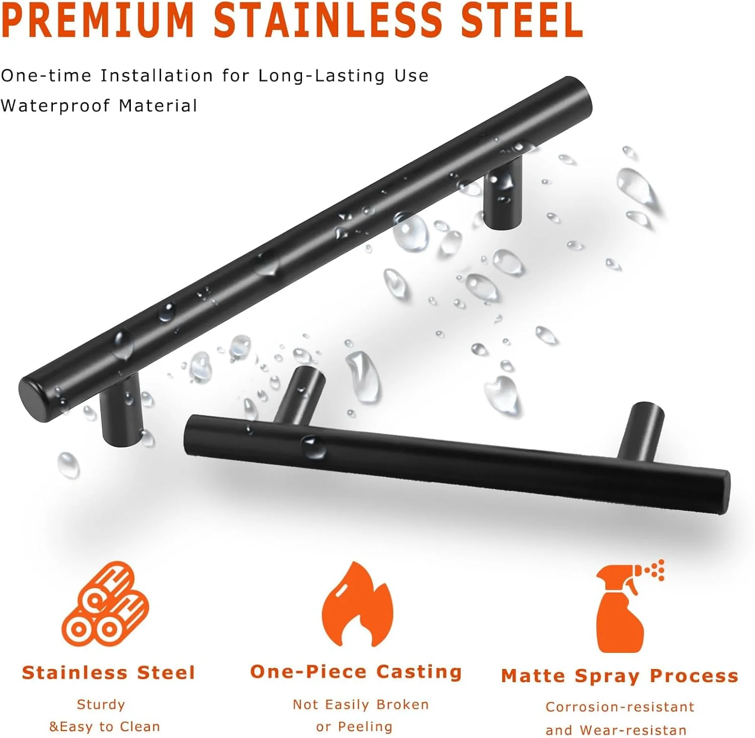 دستگیره کابینت Diylove بسته 10 عددی، دستگیره کمد آشپزخانه استیل ضد زنگ، دستگیره کشو کمد سخت افزاری، مشکی مات (مرکز سوراخ 128 میلی متر)