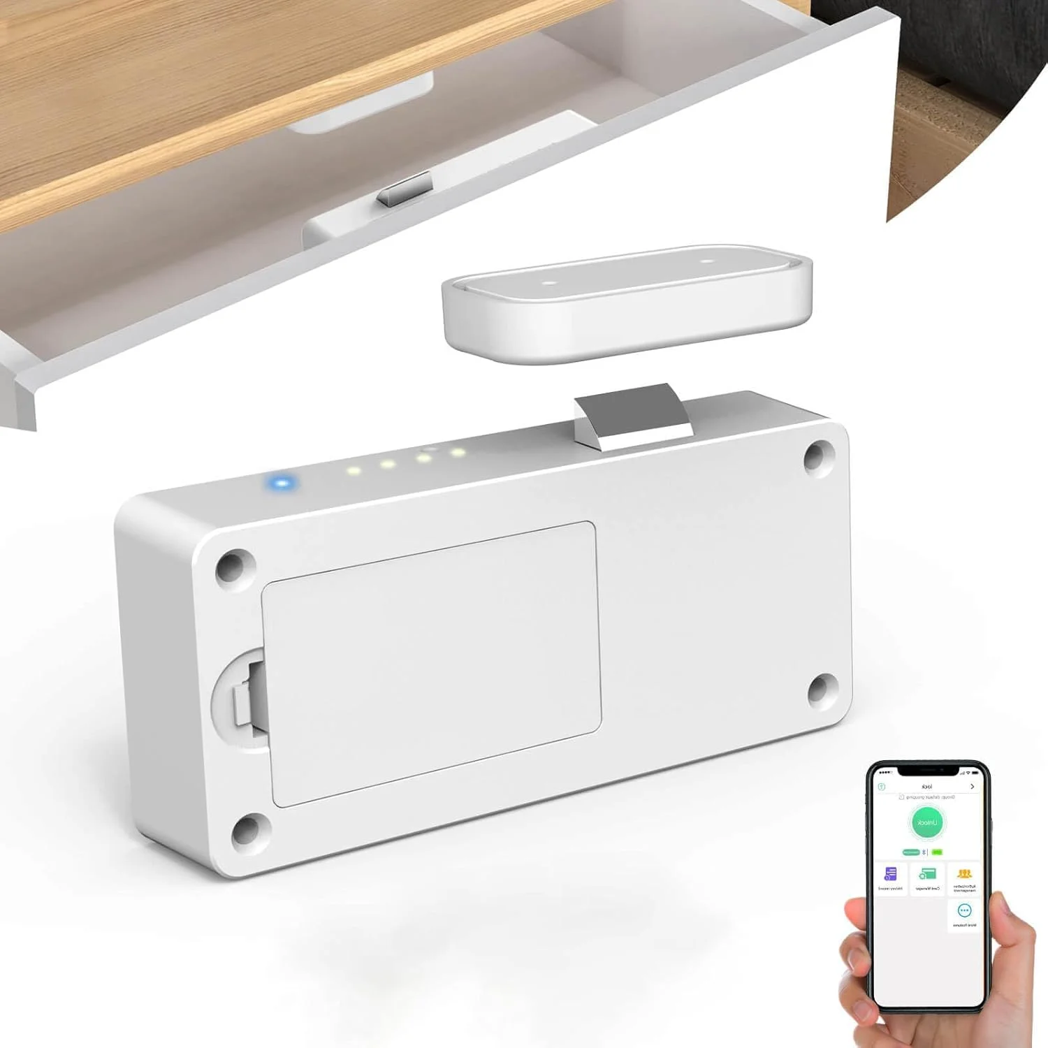 قفل کابینت هوشمند مخفی Tazweeq، قفل درب کابینت، قفل ایمنی کودک بلوتوثی الکترونیکی RFID بدون کلید برای مبلمان مخفی، کابینت مشروب، قفسه انبار، کشو، کمد، سفید